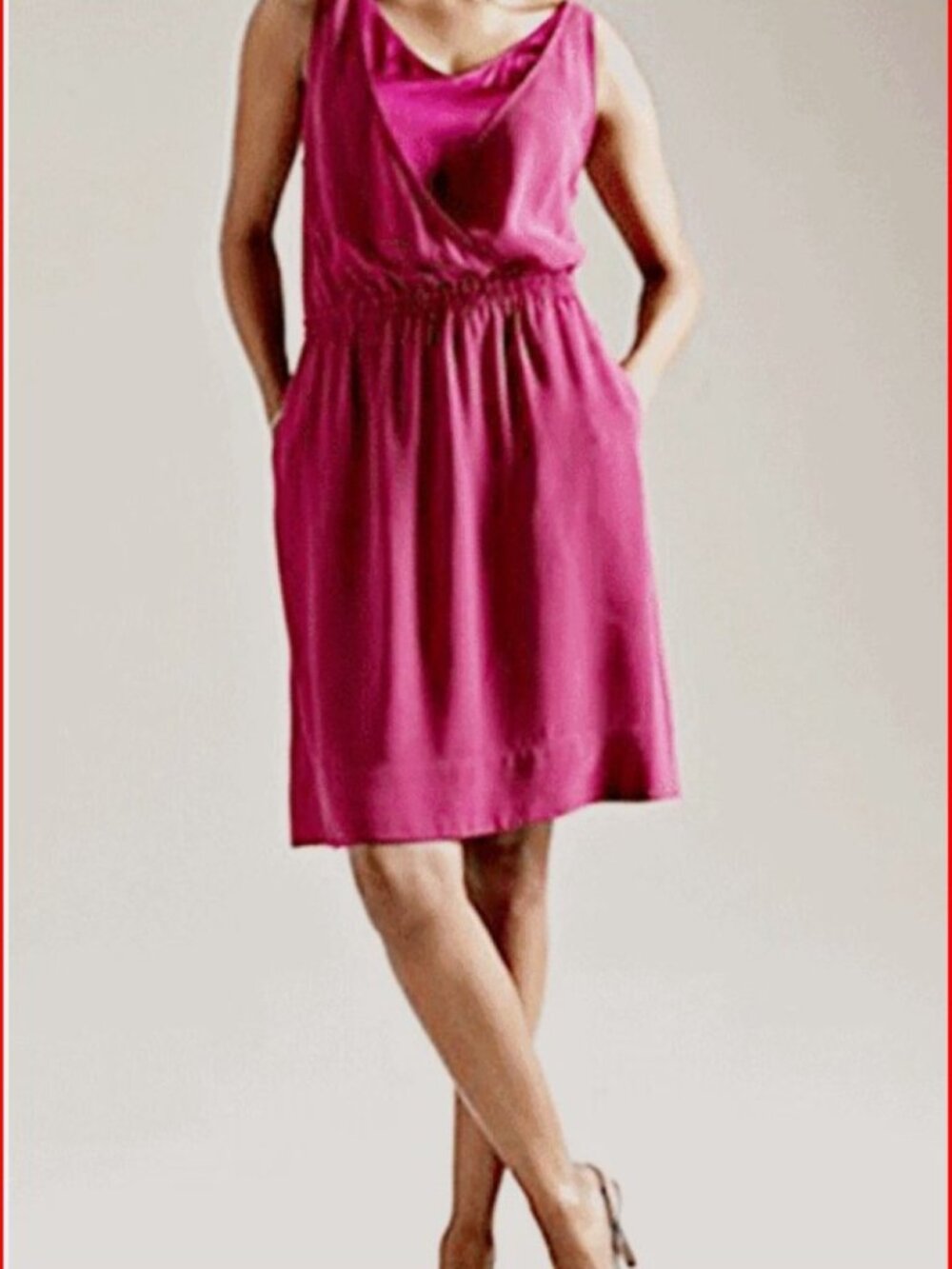 Eileen Fisher Silk Georgette Crepe GRENADINE Double V-neck Dress